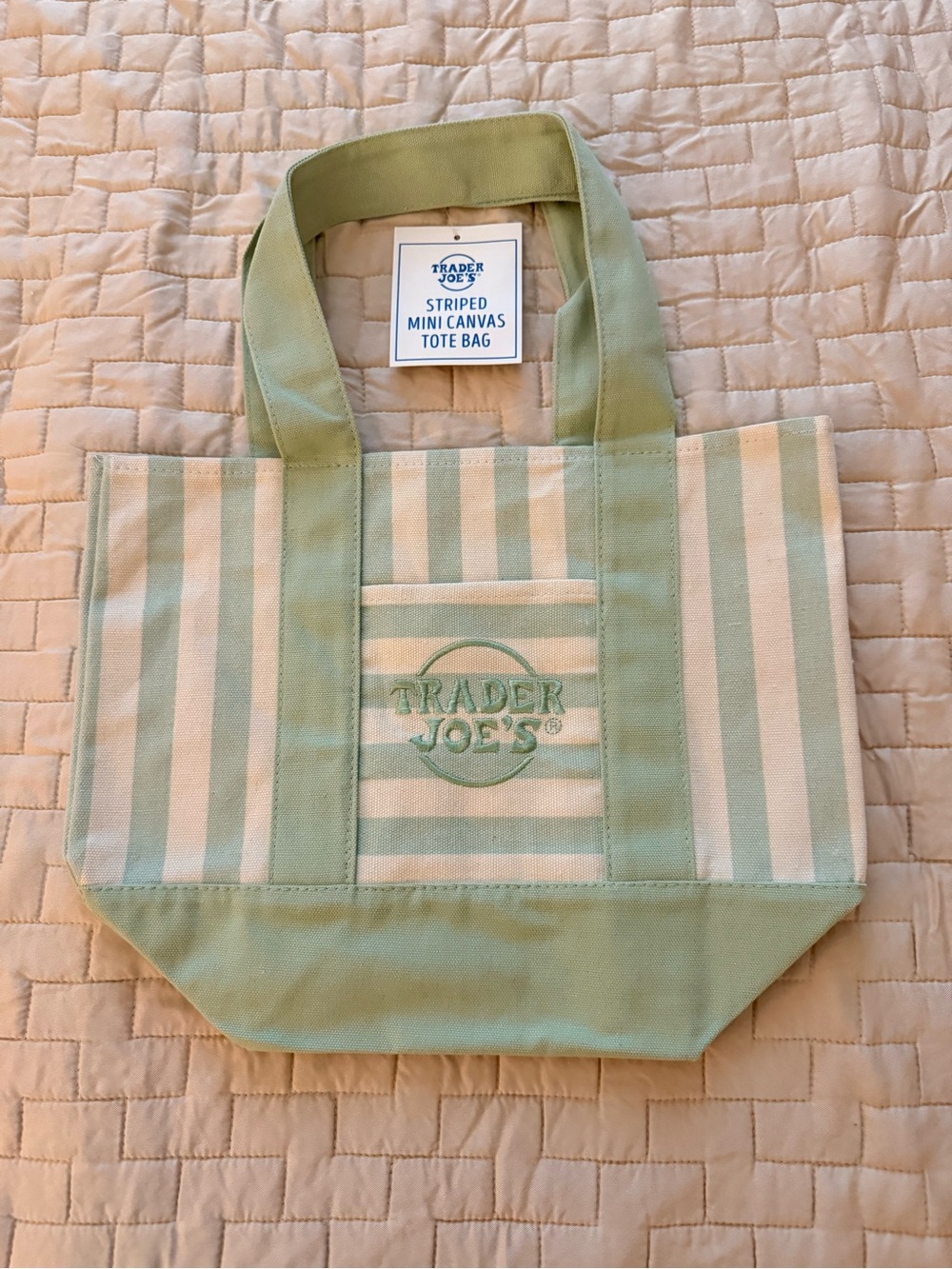 Trader Joe’s Mini Pastel Stripe Canvas Tote Bag Limited Edition Set Of 4 NEW - Picture 7 of 11